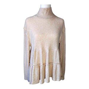 Anthropologie Eri + Ali Babydoll Tunic Waffle Weave Light Sweater Top Cream Med